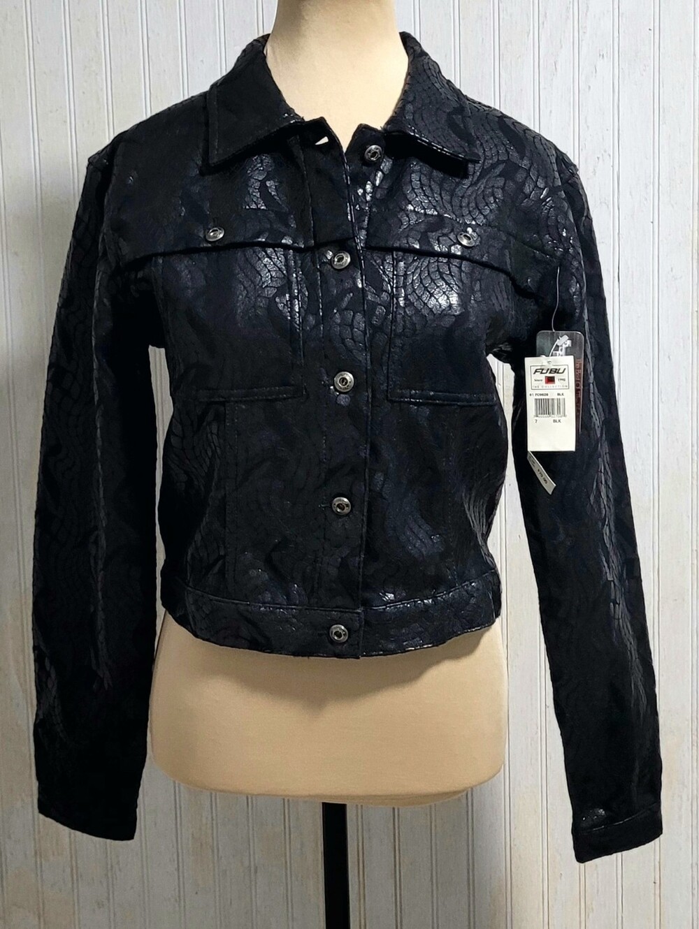 NWT Vintage FUBU Black Crocodile Jacket Y2K Deadstock 7/8 Small